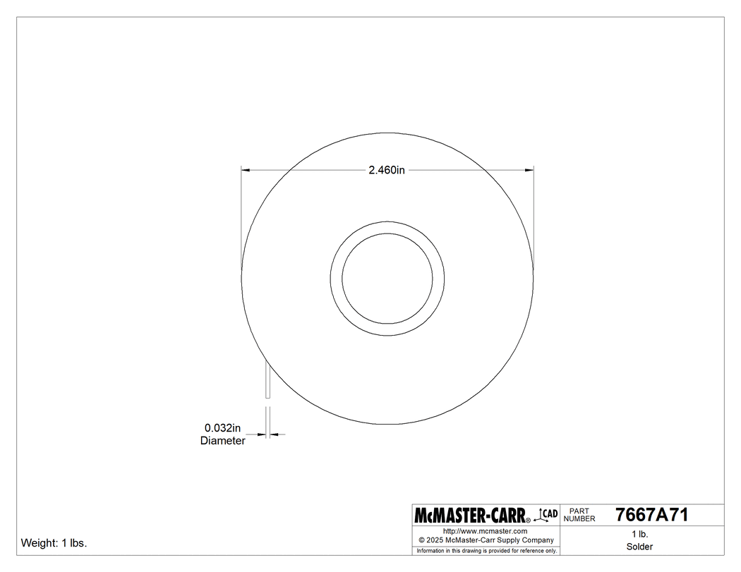 Technical Drawing of 1 lb. Solder, 0.032" Diameter.